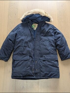 Vtg Woods Arctic Brand Made in Canada Down Insulated Parka Jacket Size L Blue